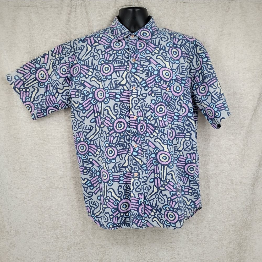 Gitano Vintage Men's Abstract Patterned Button Up Casual Shirt Blue and Purple